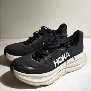 Used women’s Hoka Black and White Athletic running shoes sz 7.5 B bondi 5